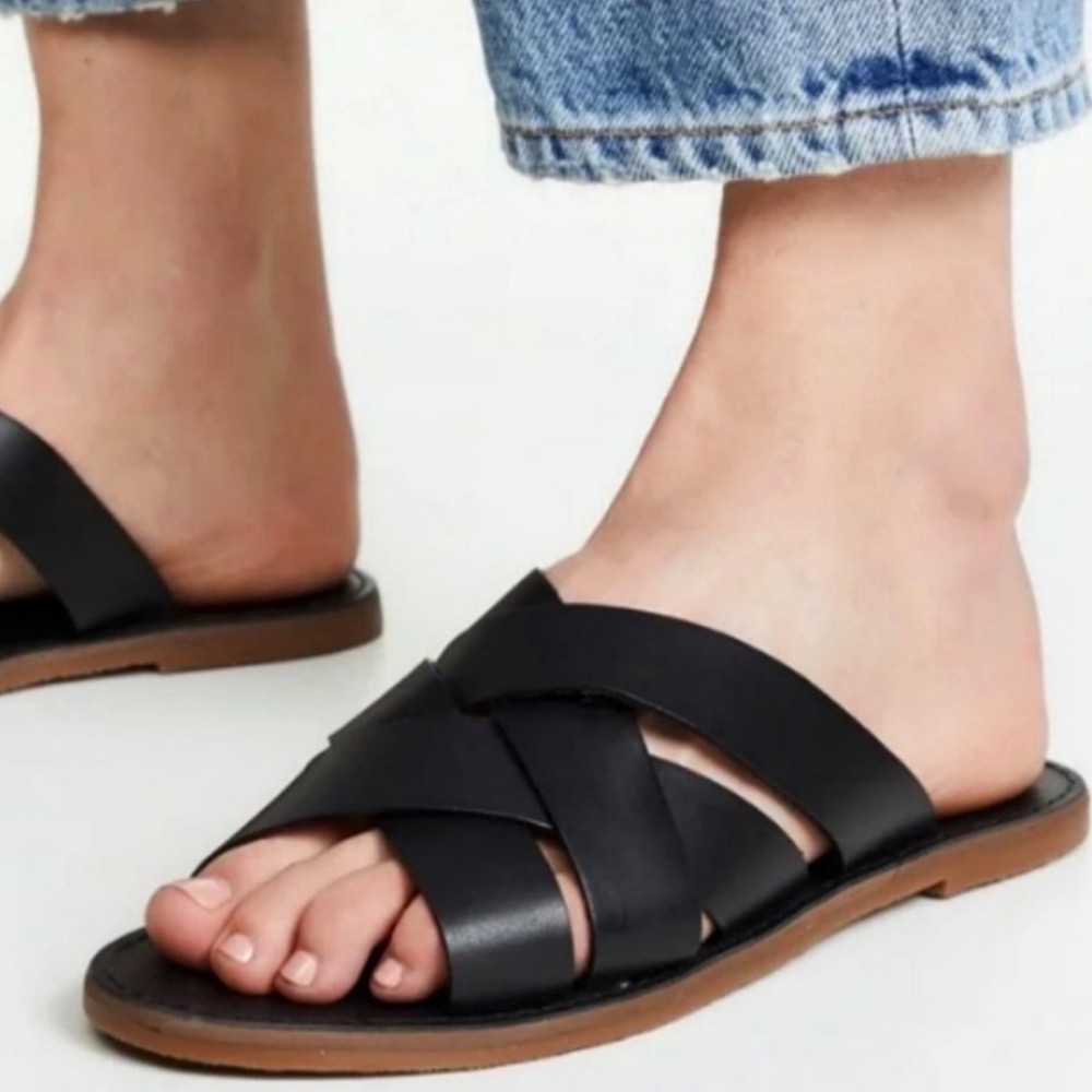 LIKE NEW Madewell The Boardwalk Leather Sandal Size 7 Black Leather Slip-on